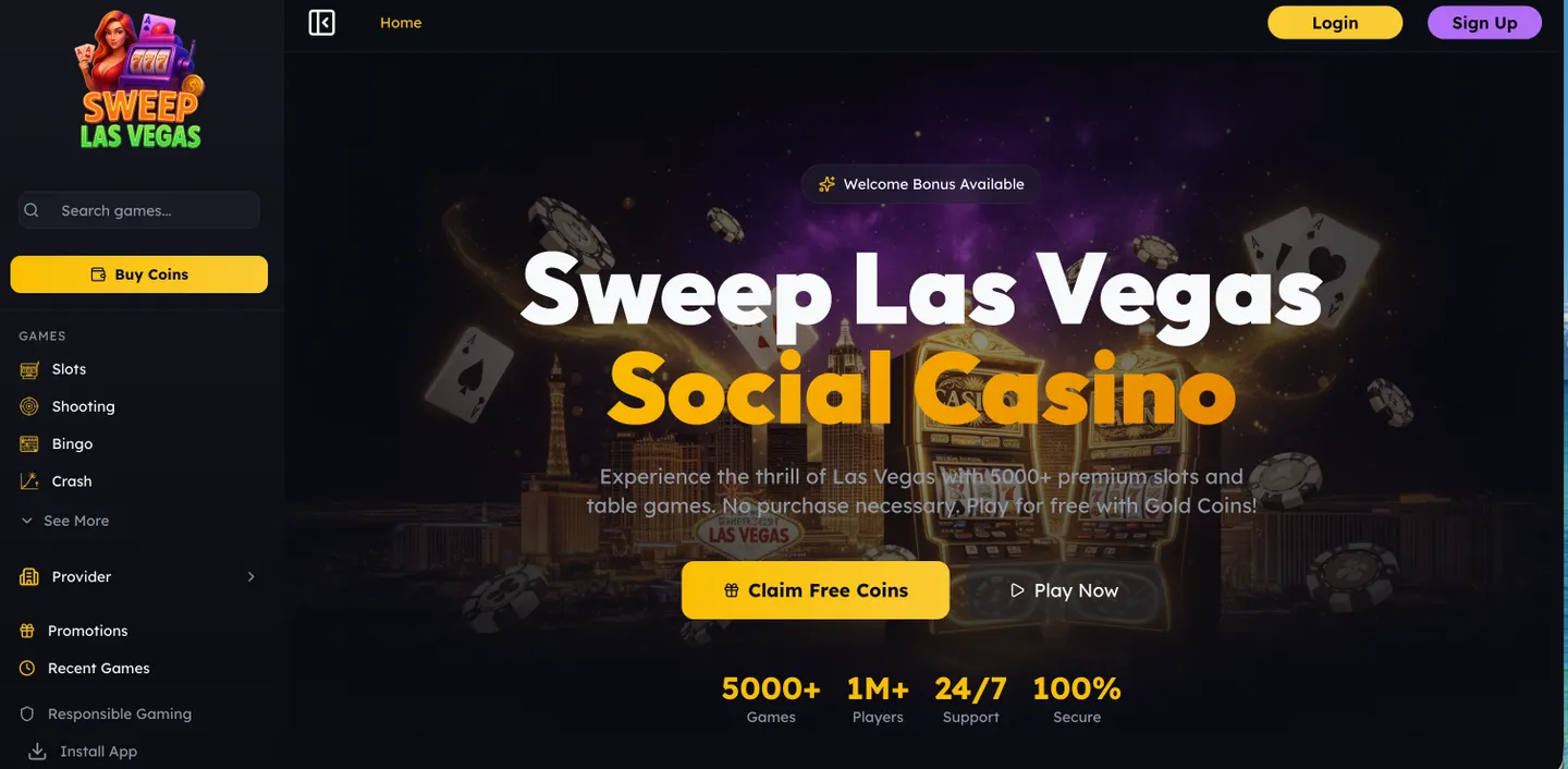 Screenshot of the Sweep Las Vegas website