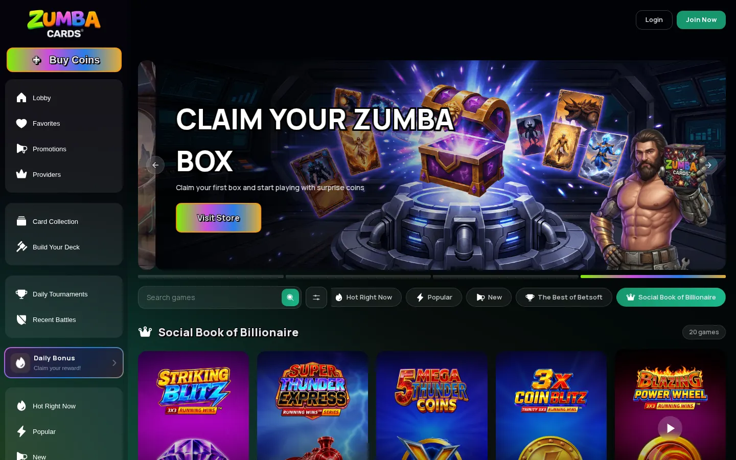 Screenshot of the ZumbaCards website