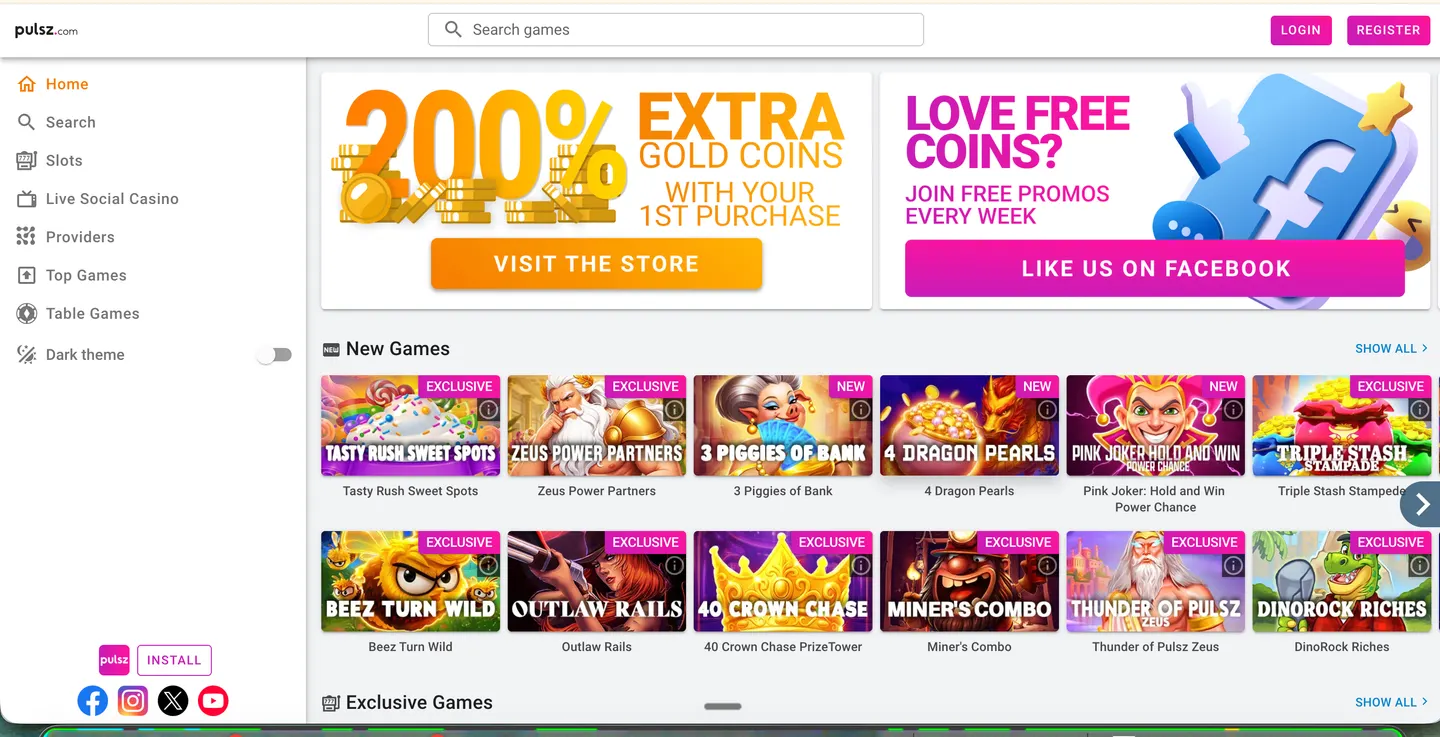 Screenshot of the Pulsz website