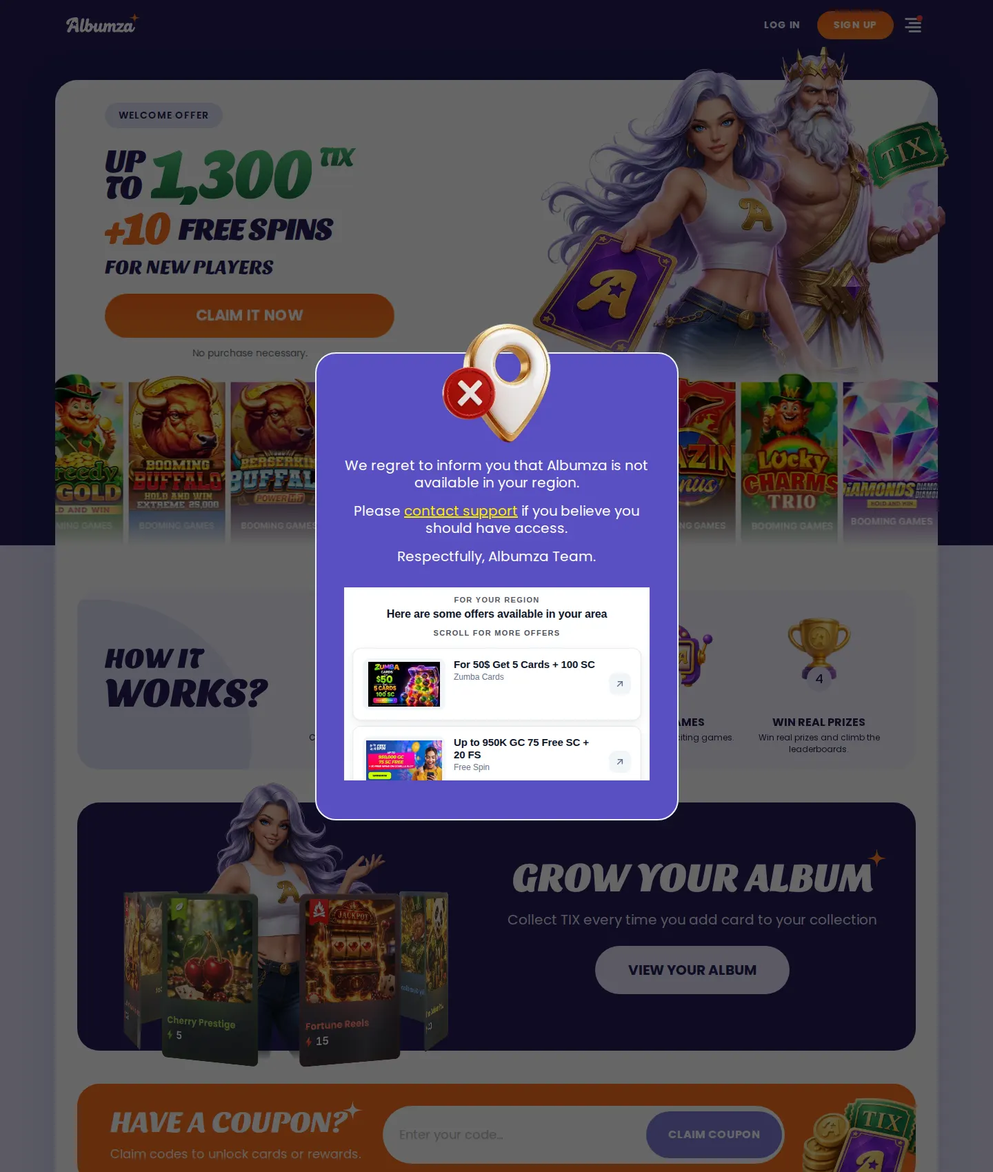 Screenshot of the Albumza website